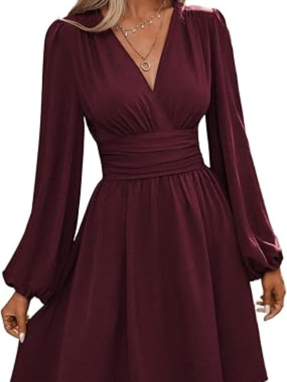 Soly Hux Women's Burgundy Long Sleeve Faux Wrap High Waist Elegant Dress Size-XL